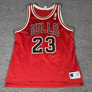 Vintage 90s Chicago Bulls NBA #23 Michael Jordan Champion Jersey Red Size 48